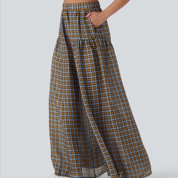 Halara High Waisted Pocket Wide Leg Flowy Plaid Casual Pants - Picture 5 of 5